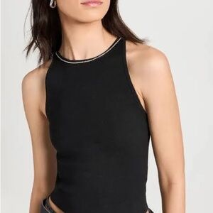 Alice + Olivia Black Crop Tank Top with Silver Trim